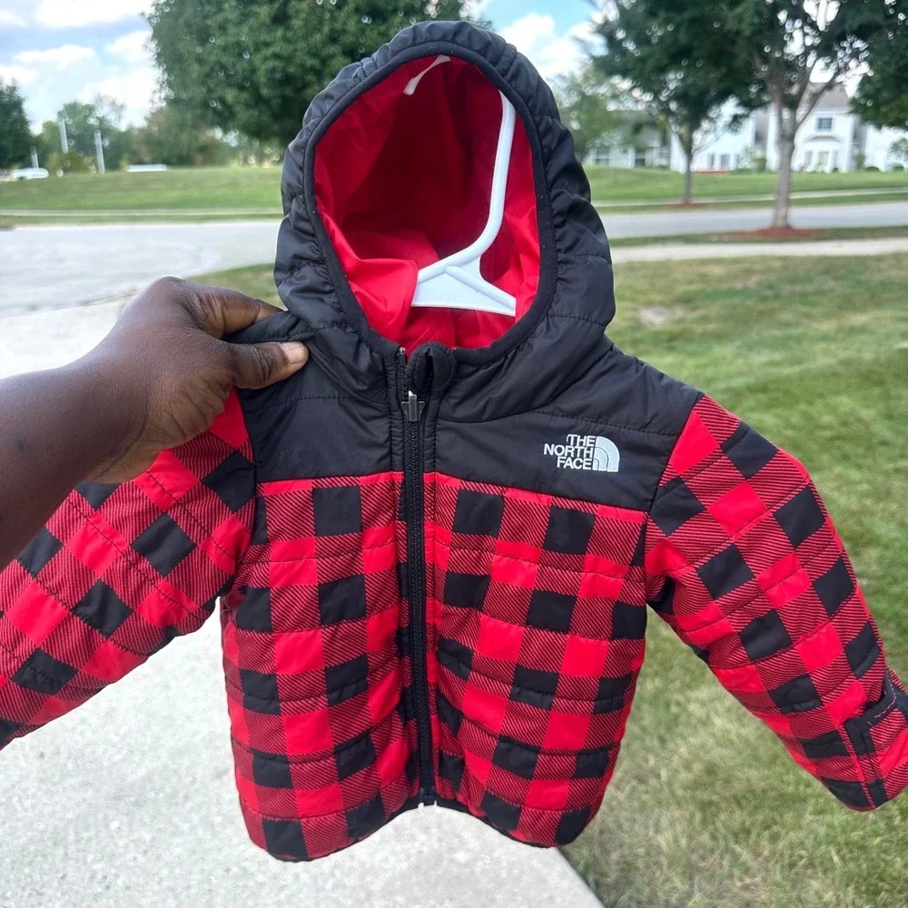 The North Face Infant Toddler Buffalo Plaid Puffer Jacket Hooded Coat 12-18M